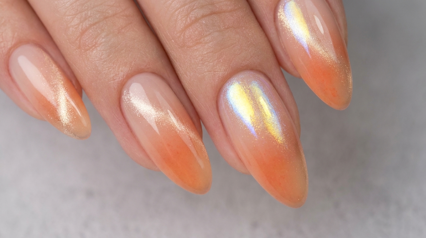 Paznokcie Sunset Gradient: Stylizacja Blush z efektem Aurora i Cat-Eye