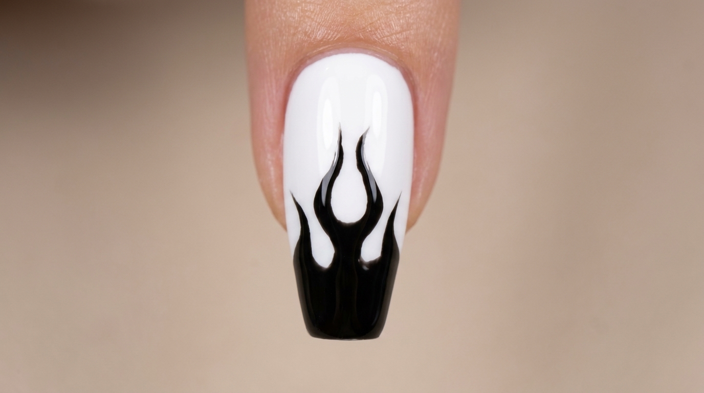 Czarny flame manicure — tutorial krok po kroku