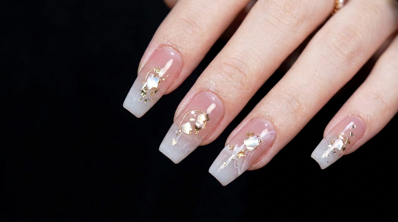 Jelly Nails z efektem muszli i złotymi zdobieniami — Elegancki tutorial krok po kroku