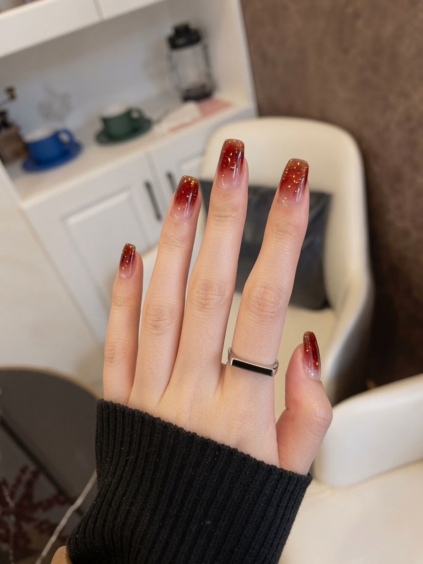 Jesienne paznokcie w stylu amber z efektem złotej folii – tutorial krok po kroku