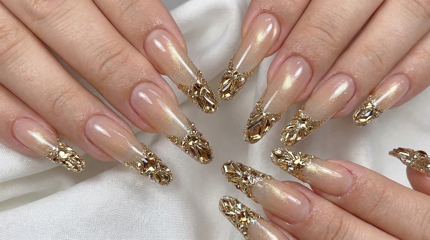 Tutorial: Długie paznokcie w stylu nude gradient z kryształkami