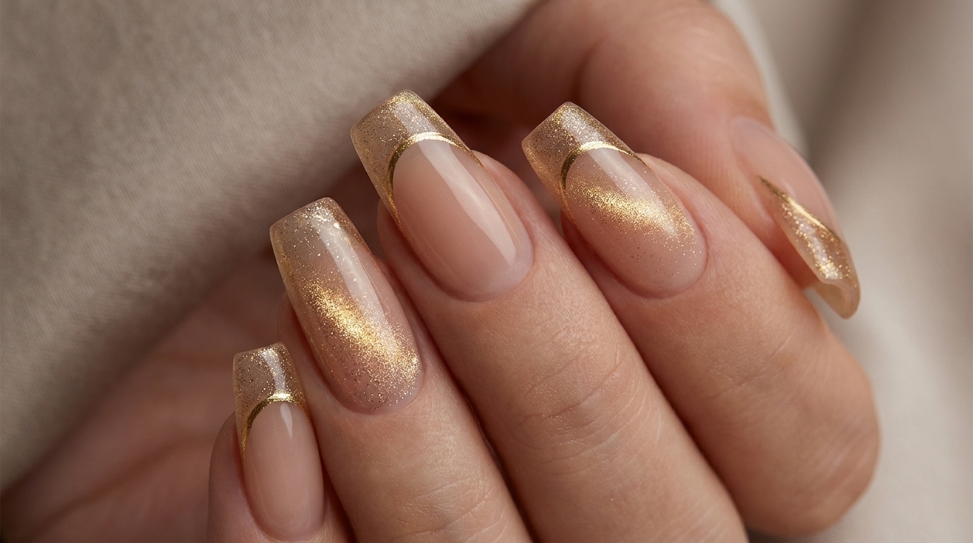 Luksusowy manicure żelowy: Złoty French z efektem Cat-Eye