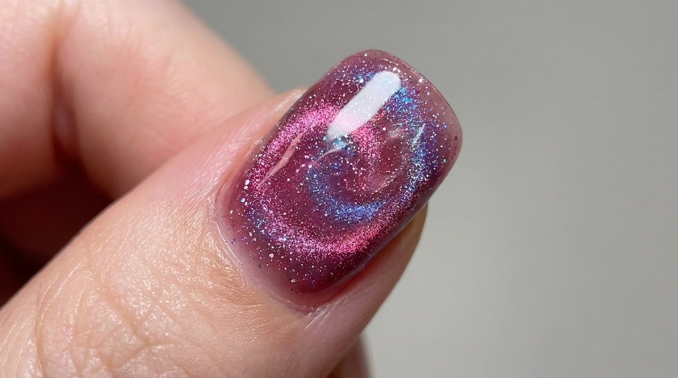 Paznokcie Rose Lychee Jelly z efektem Nebula Cat Eye — Tutorial krok po kroku
