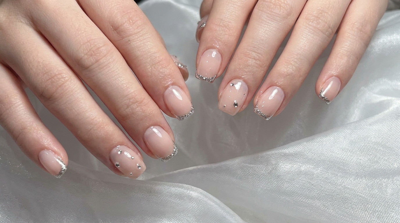 Manicure w stylu Nude Pink i Srebrny French — tutorial krok po kroku