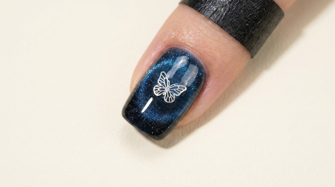 Niebiesko-czarne paznokcie Galaxy Cat-Eye — Poradnik krok po kroku