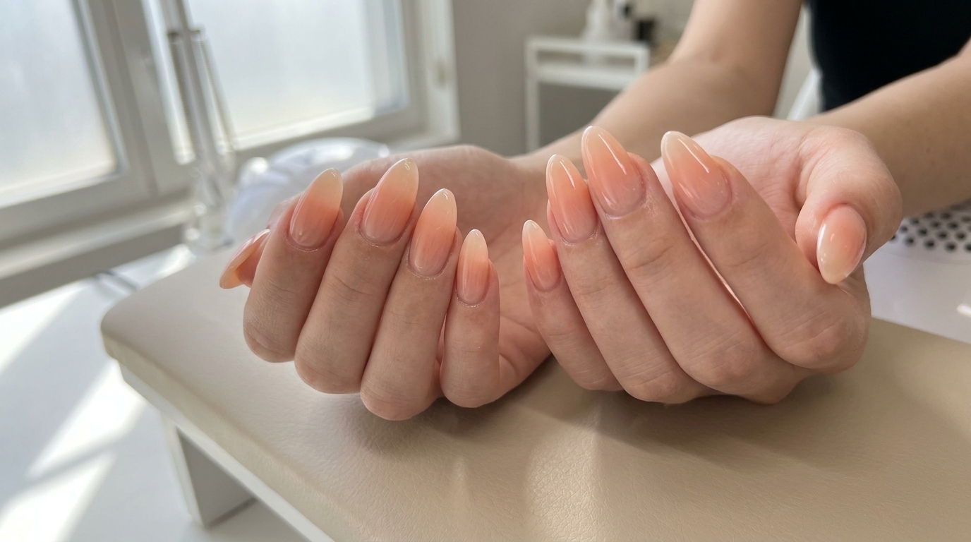 Brzoskwiniowe paznokcie ombré blush — tutorial krok po kroku