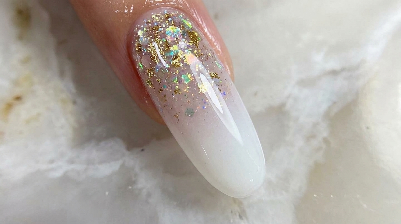 Mleczne ombre z brokatem — profesjonalny tutorial krok po kroku