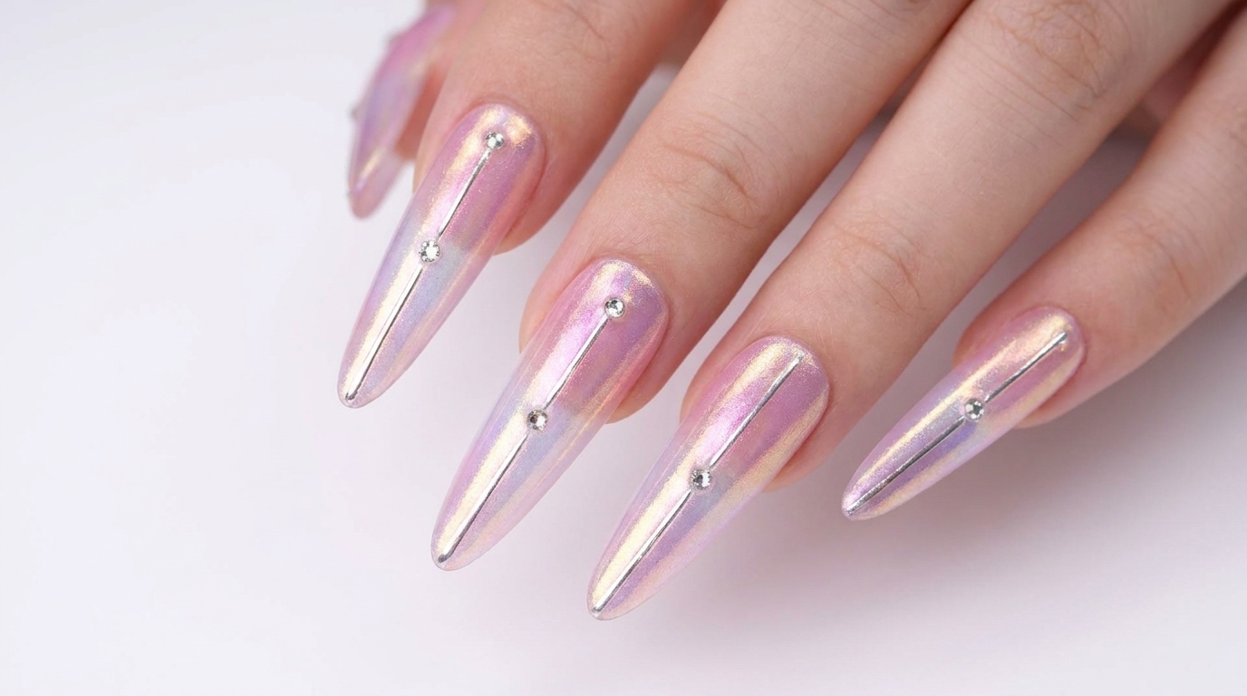 Aurora Gradient Chrome Stiletto Nails — Tutorial Krok po Kroku