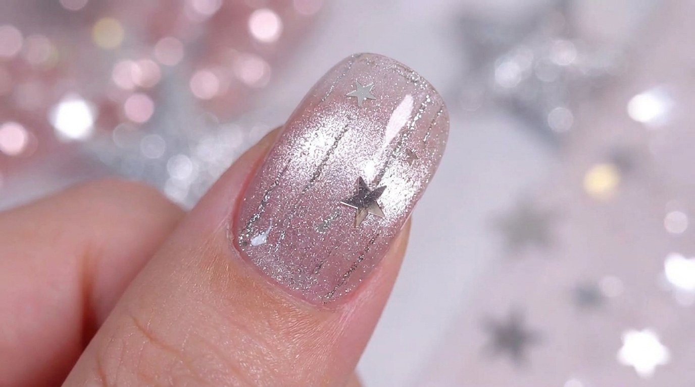 Srebrne Gwiezdne Paznokcie typu Cat-Eye — Elegancki Tutorial Celestial Nail Art