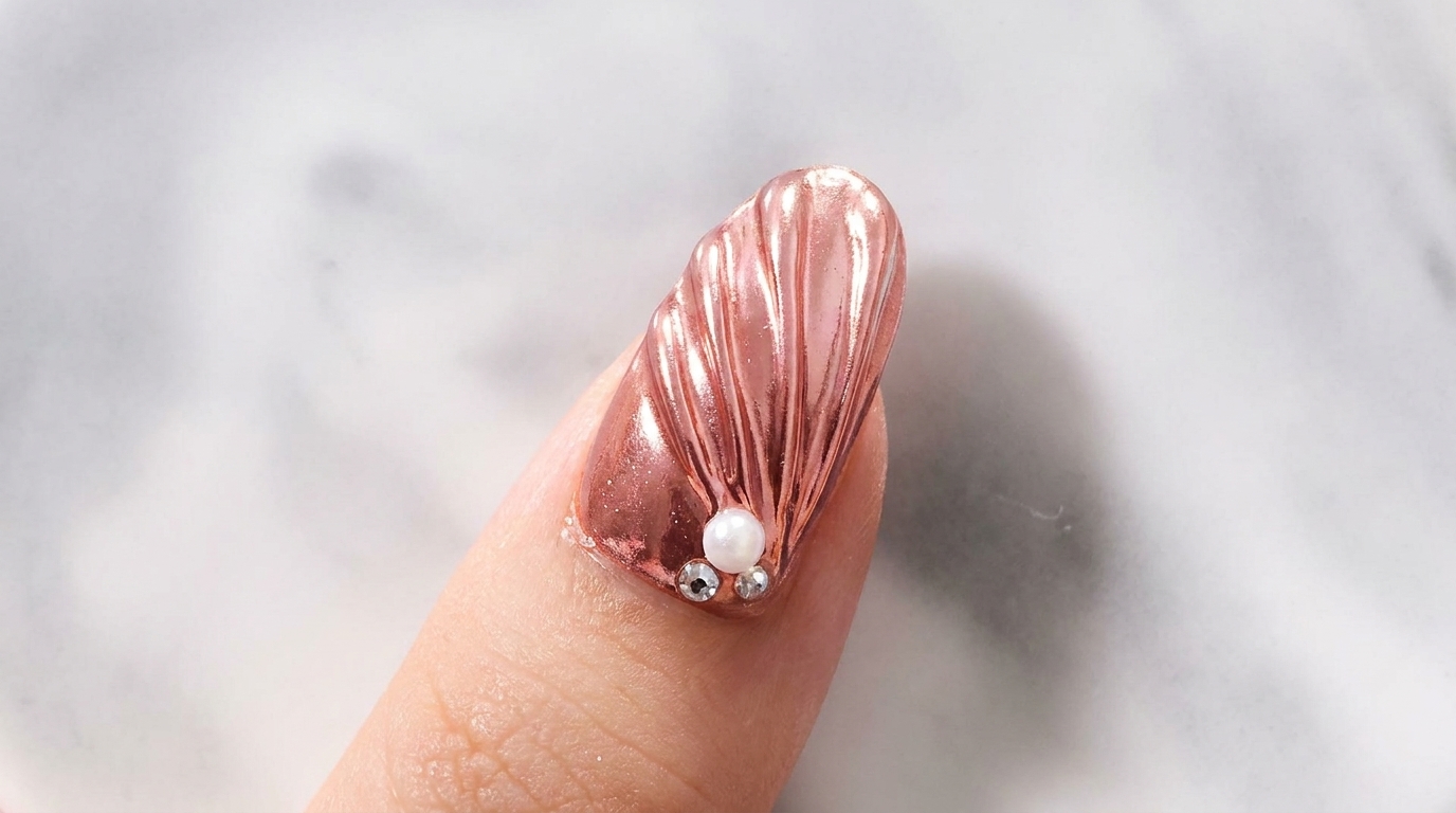 Chromowane Paznokcie Muszelki 3D Rose Gold — Poradnik Krok po Kroku