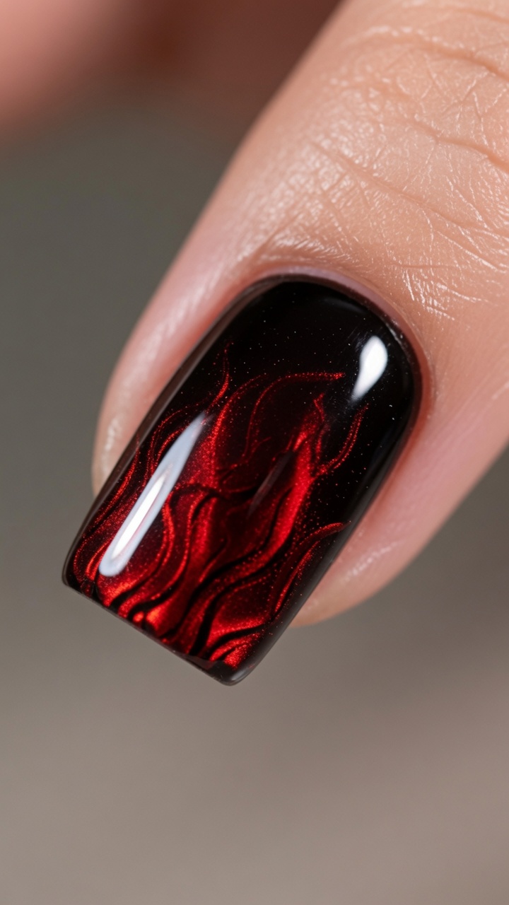 Płonące paznokcie Red Flame Cat-Eye — tutorial krok po kroku