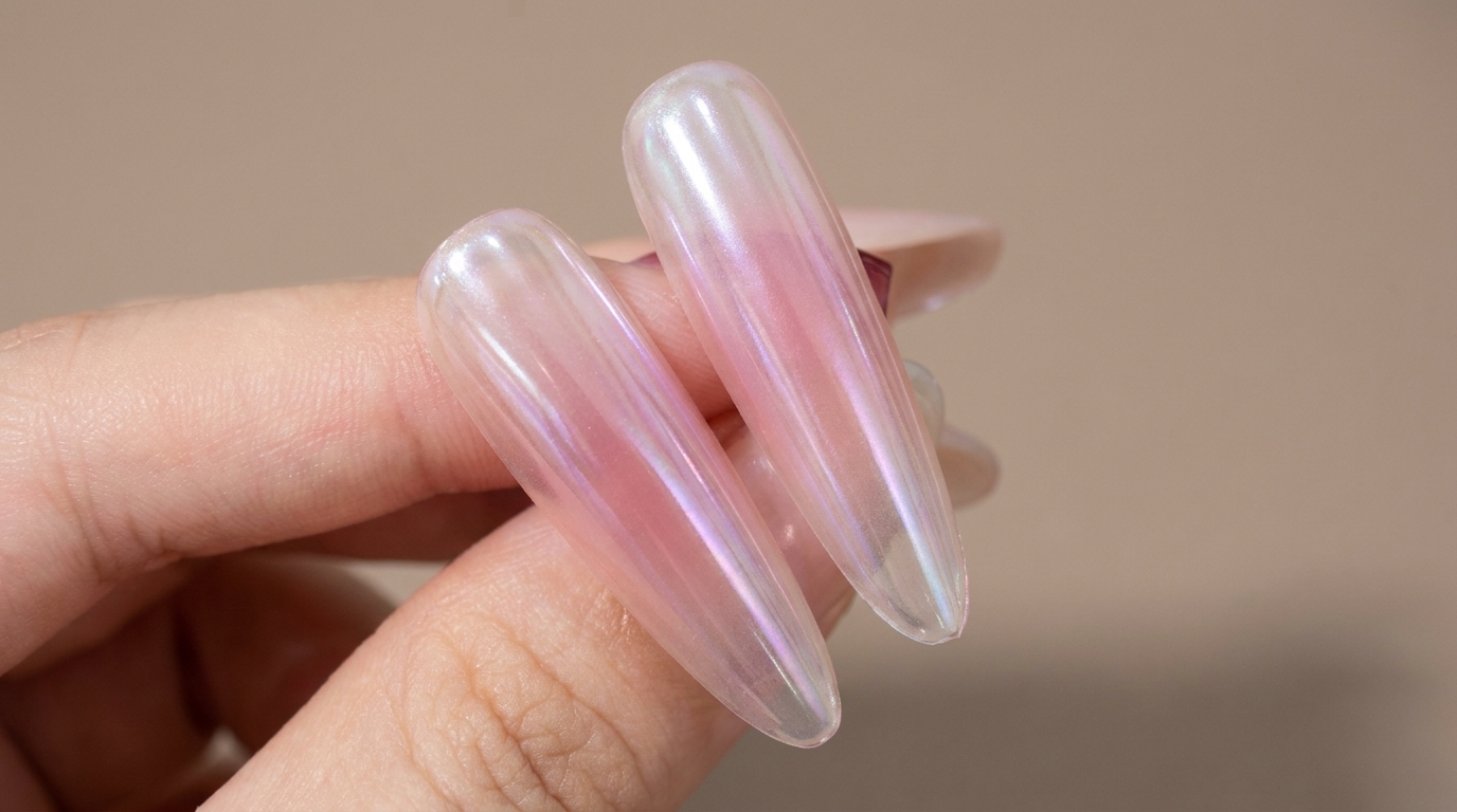 Blush Hailey Bieber Chrome Nails — Eteryczny tutorial krok po kroku