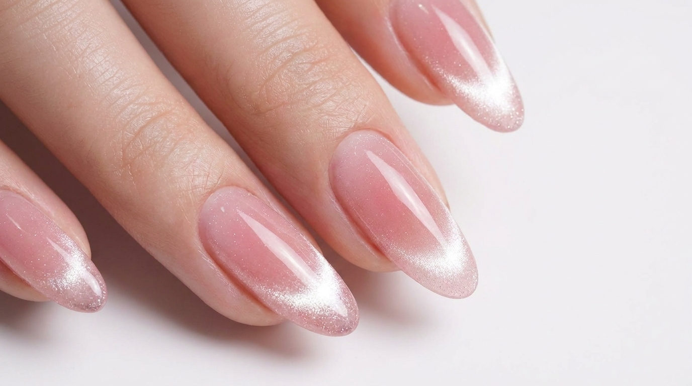 Blush Cat-Eye French — Elegancki manicure z magnetycznym efektem