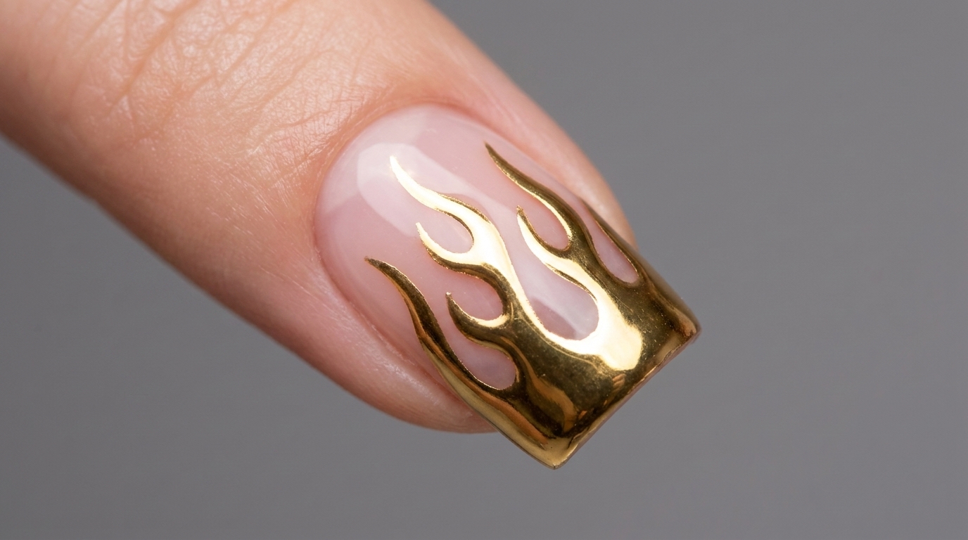 Złote chromowane płomienie — Tutorial na wyrazisty manicure metaliczny