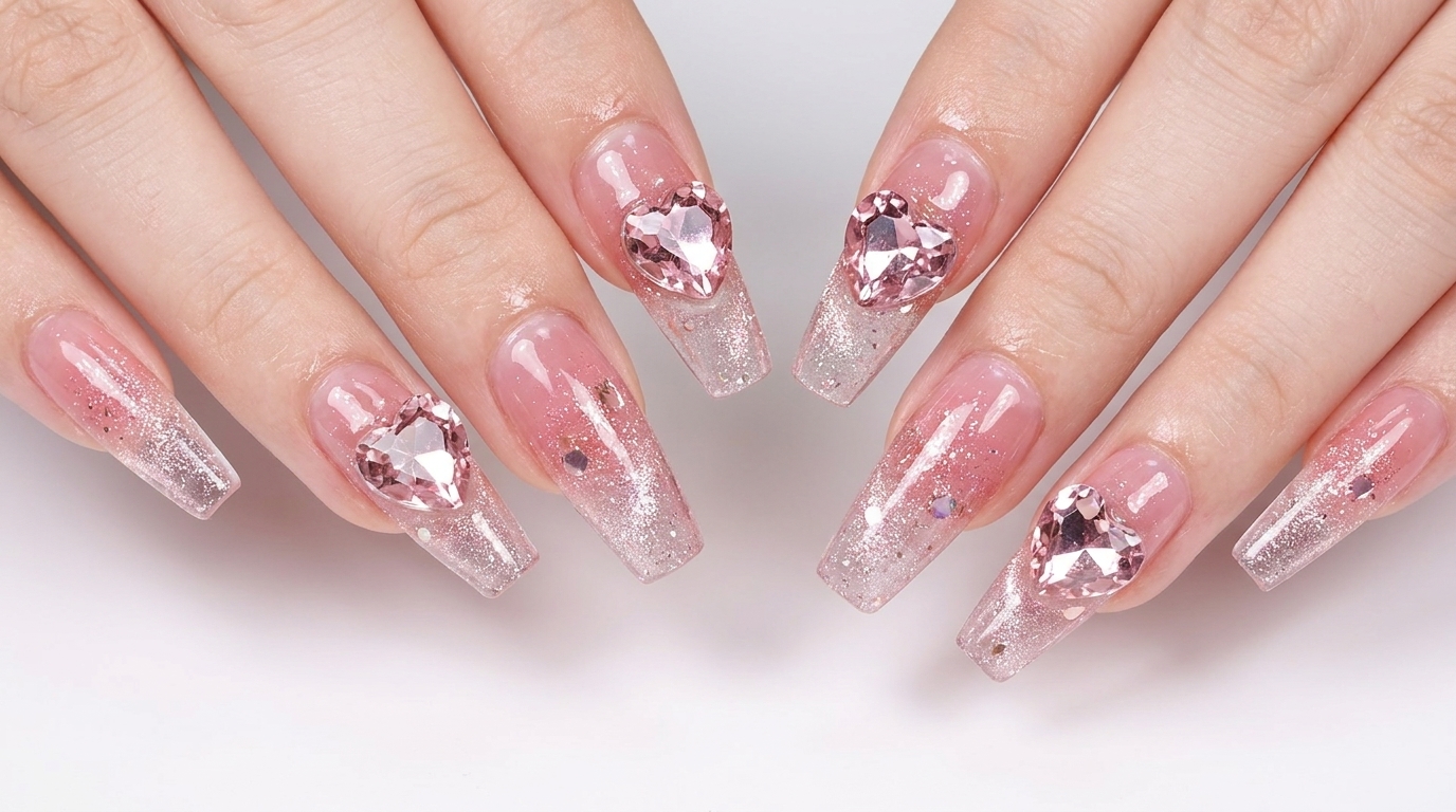 Różowe paznokcie cat-eye z kryształkami w stylu fairycore — poradnik krok po kroku