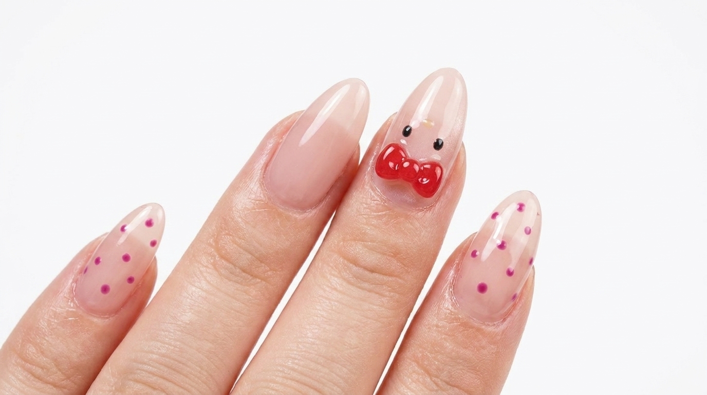 Urocze paznokcie z kokardką w stylu Hello Kitty — łatwy tutorial krok po kroku