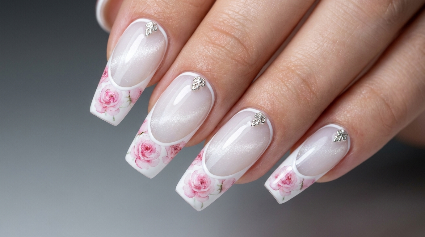 Manicure francuski z różami akwarelowymi — Elegancki samouczek zdobienia paznokci