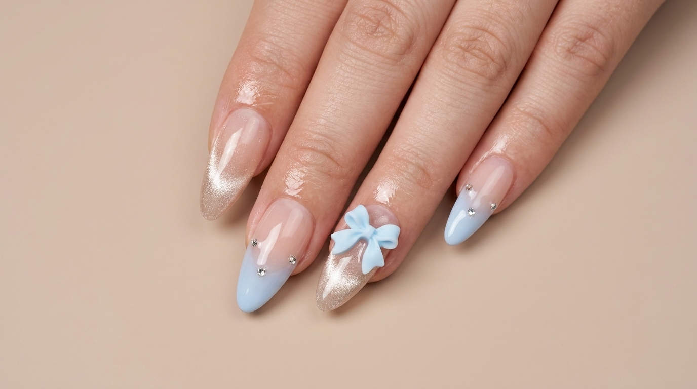 Niebieski Gradient i Kocie Oko z Kokardką 3D — Tutorial Krok po Kroku