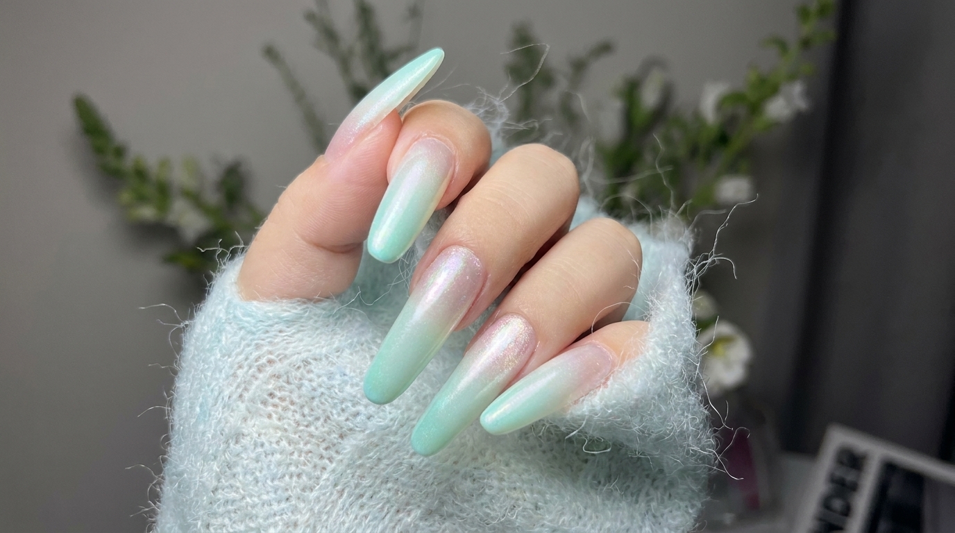 Miętowo-zielone paznokcie Aurora Gradient — Tutorial krok po kroku