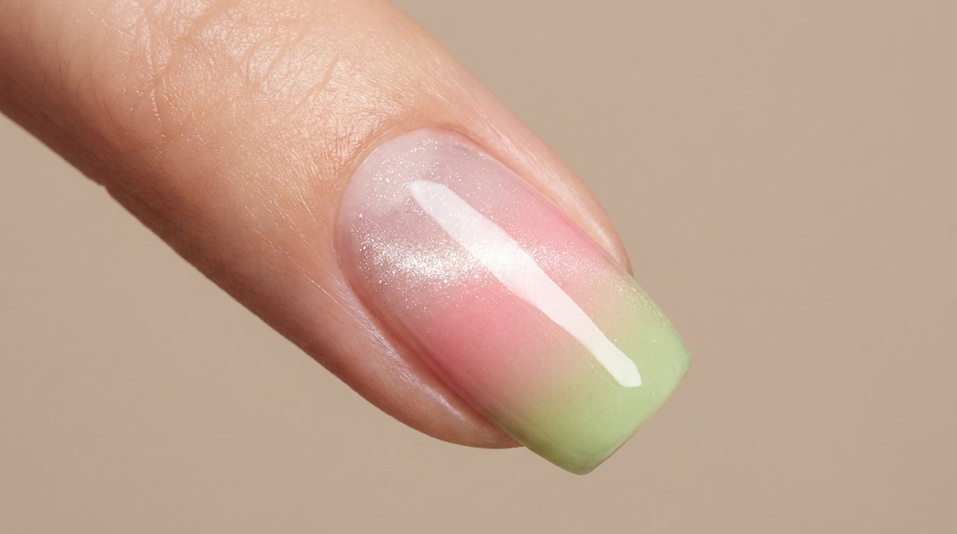 Wiosenne paznokcie guava gradient z efektem cat eye — samouczek krok po kroku