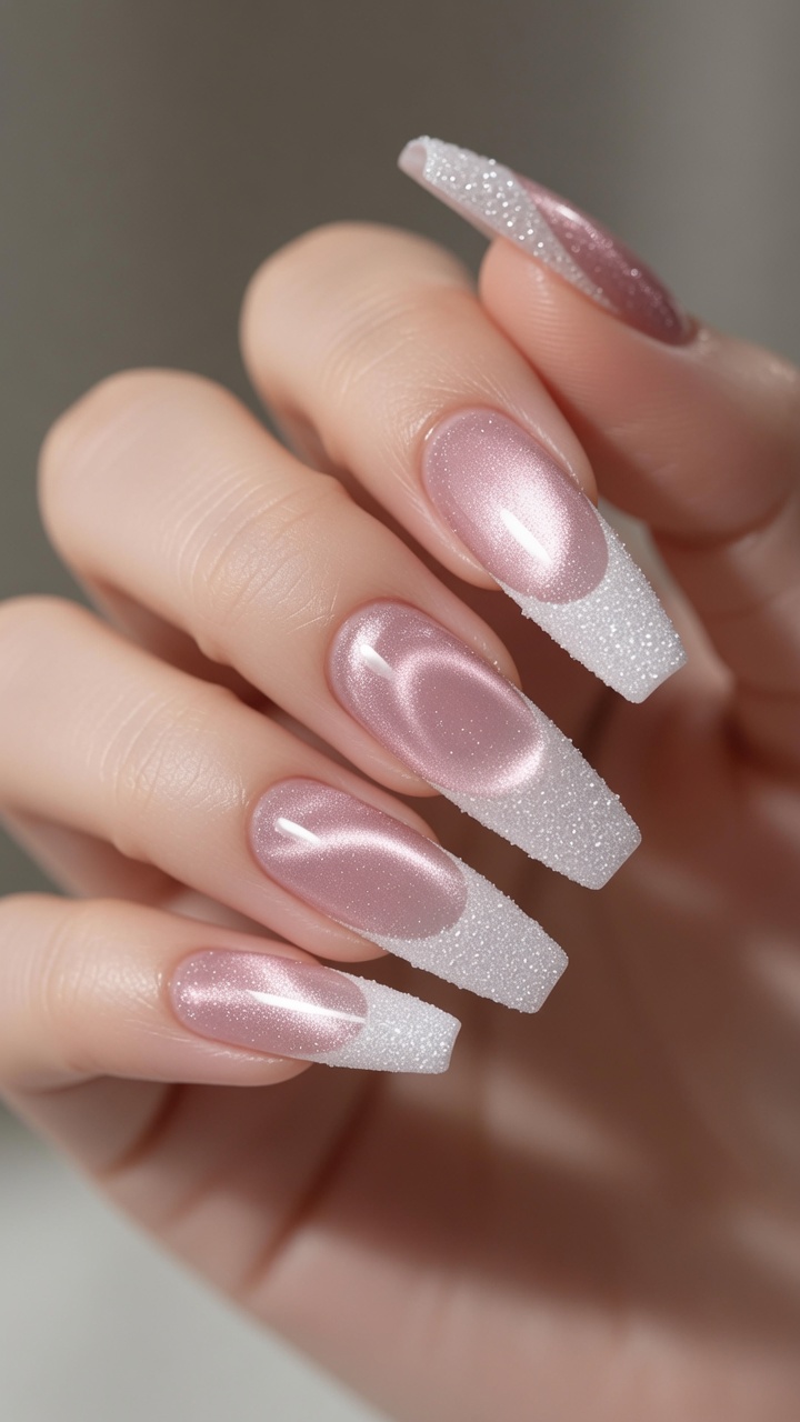 French Manicure z efektem Cat Eye i wykończeniem Sugar Powder — Tutorial krok po kroku