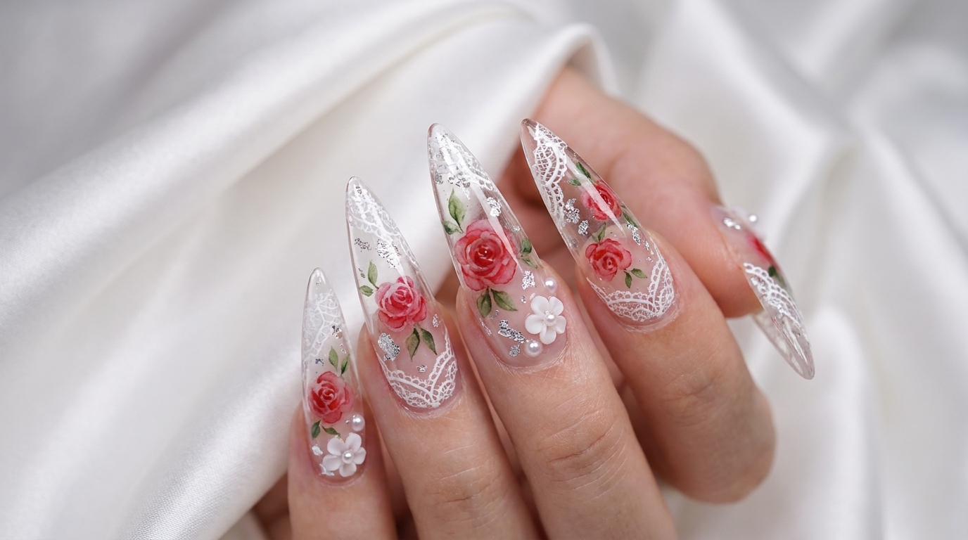 Tutorial: Stylizacja paznokci stiletto z akwarelowymi różami i koronką