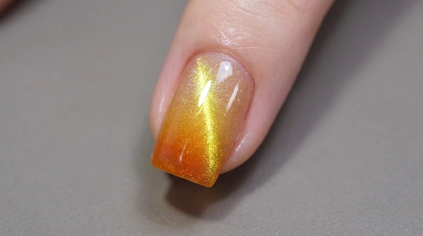 Paznokcie Cat Eye w Kolorze Zachodzącego Słońca — Tutorial Gradientu z Efektem Szkła