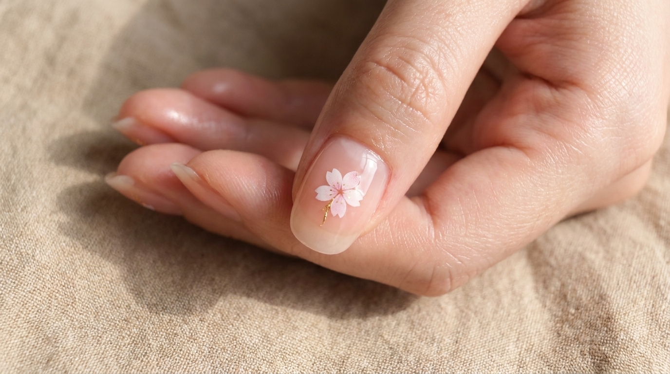 Paznokcie żelowe w stylu nude pink z efektem cherry blossom — instrukcja krok po kroku