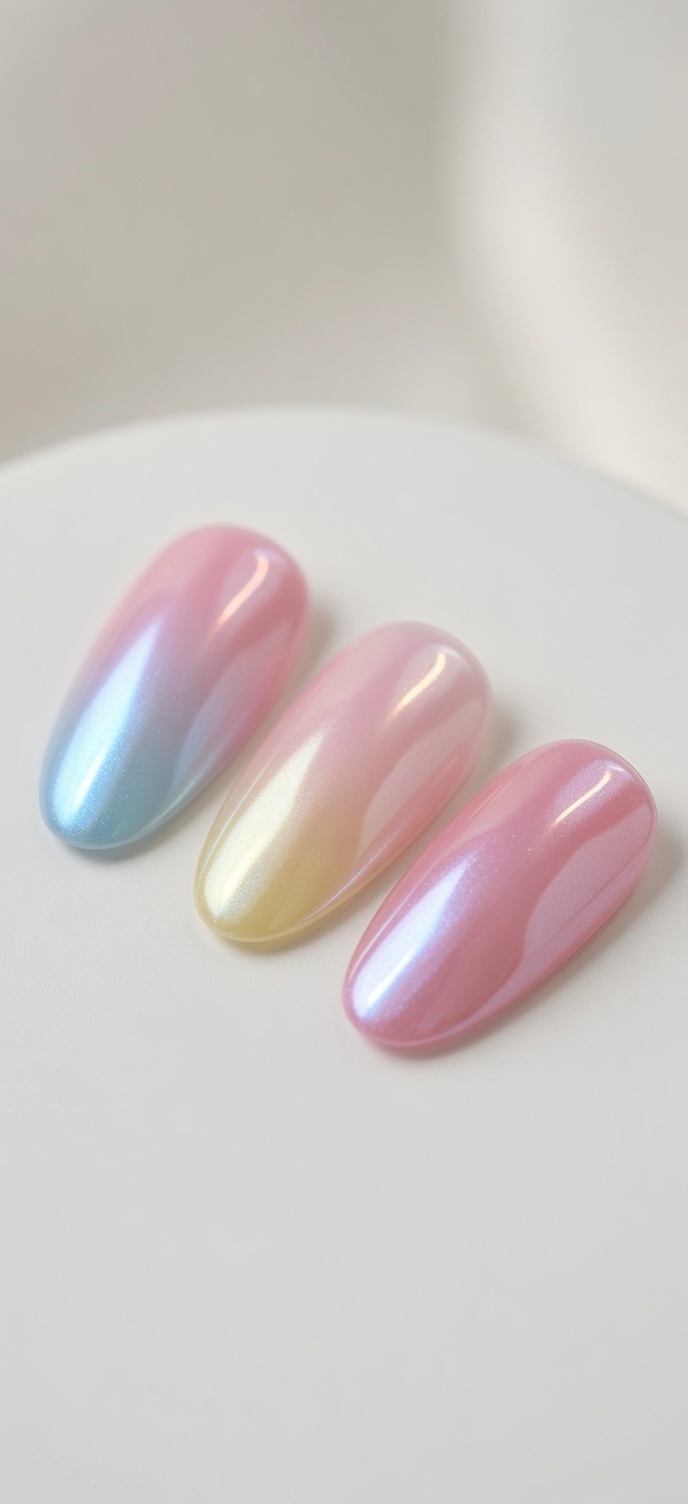Paznokcie Aurora Gradient Chrome — Eteryczny pastelowy tutorial krok po kroku