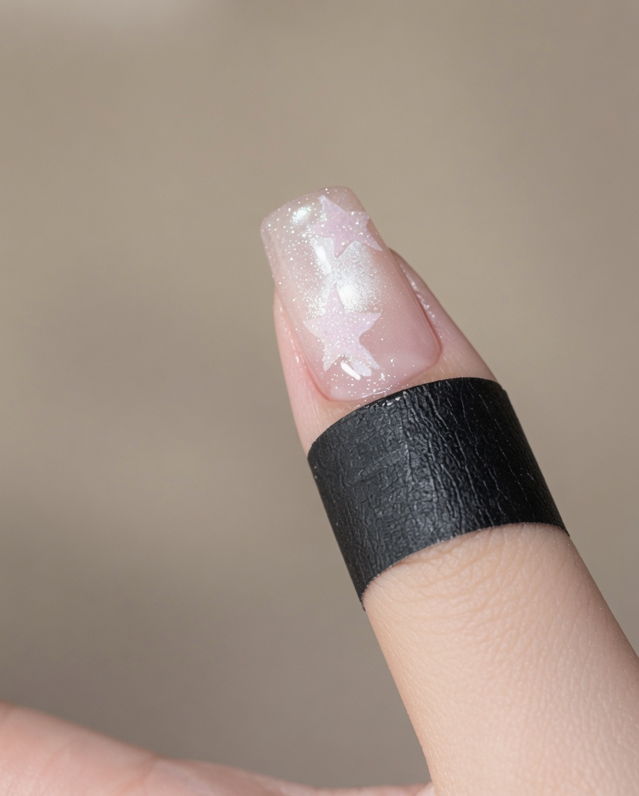 Palec umieszczony pod przenośną lampą LED w celu utwardzenia produktu.