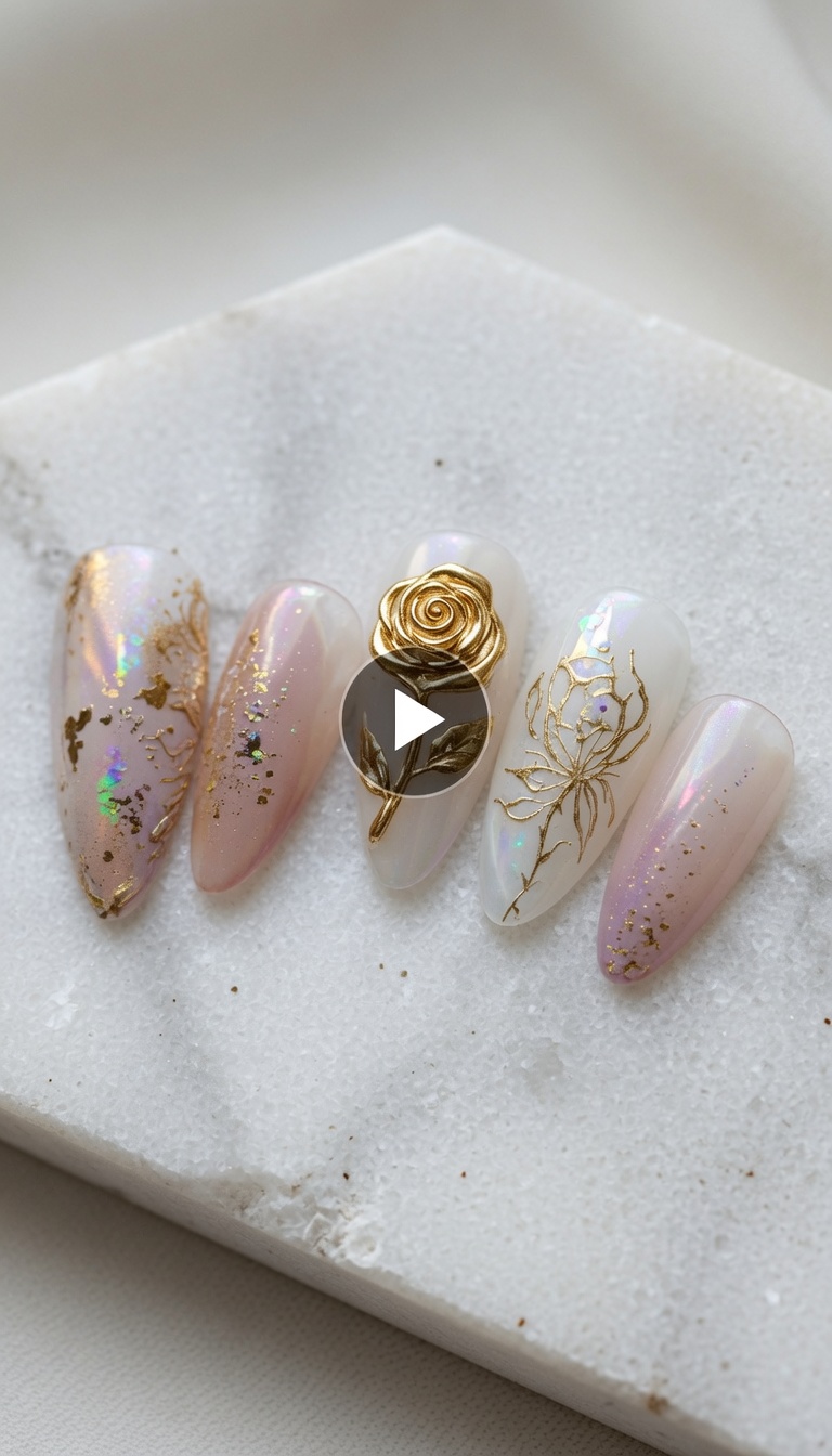 Metaliczna Złota Róża na Bazie Aurora — Szczegółowy Tutorial Nail Art