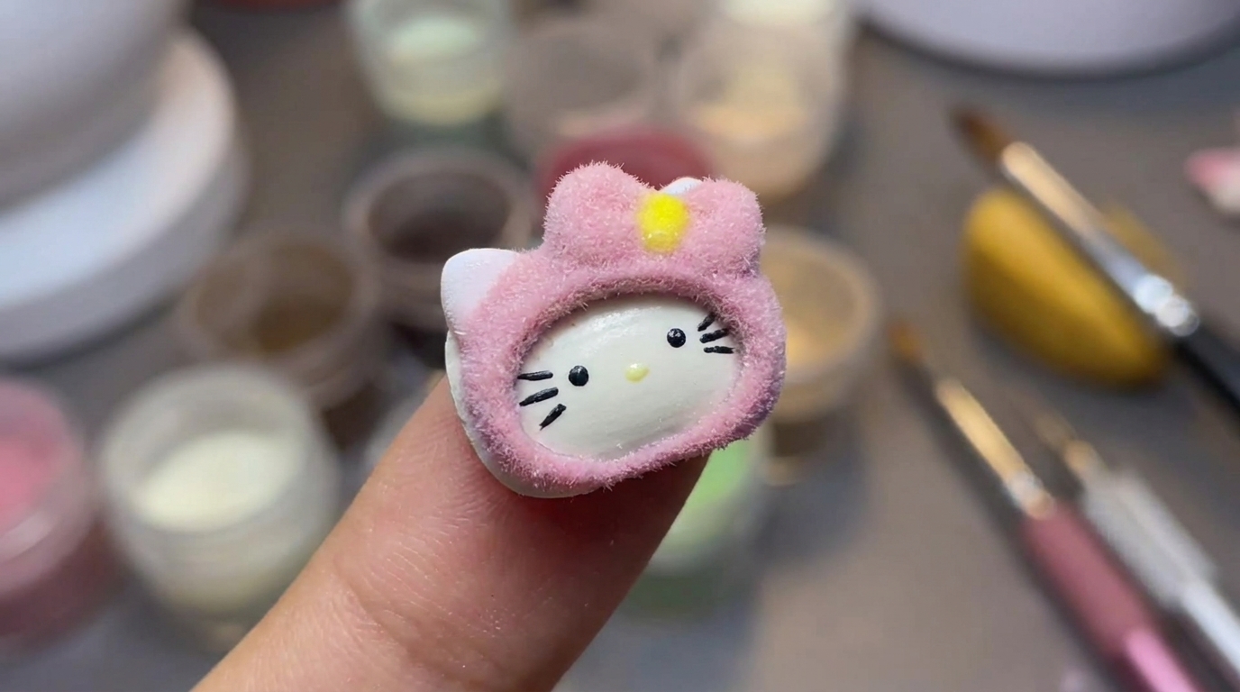 Puszyste Paznokcie Velvet Hello Kitty — Tutorial 3D Gel krok po kroku