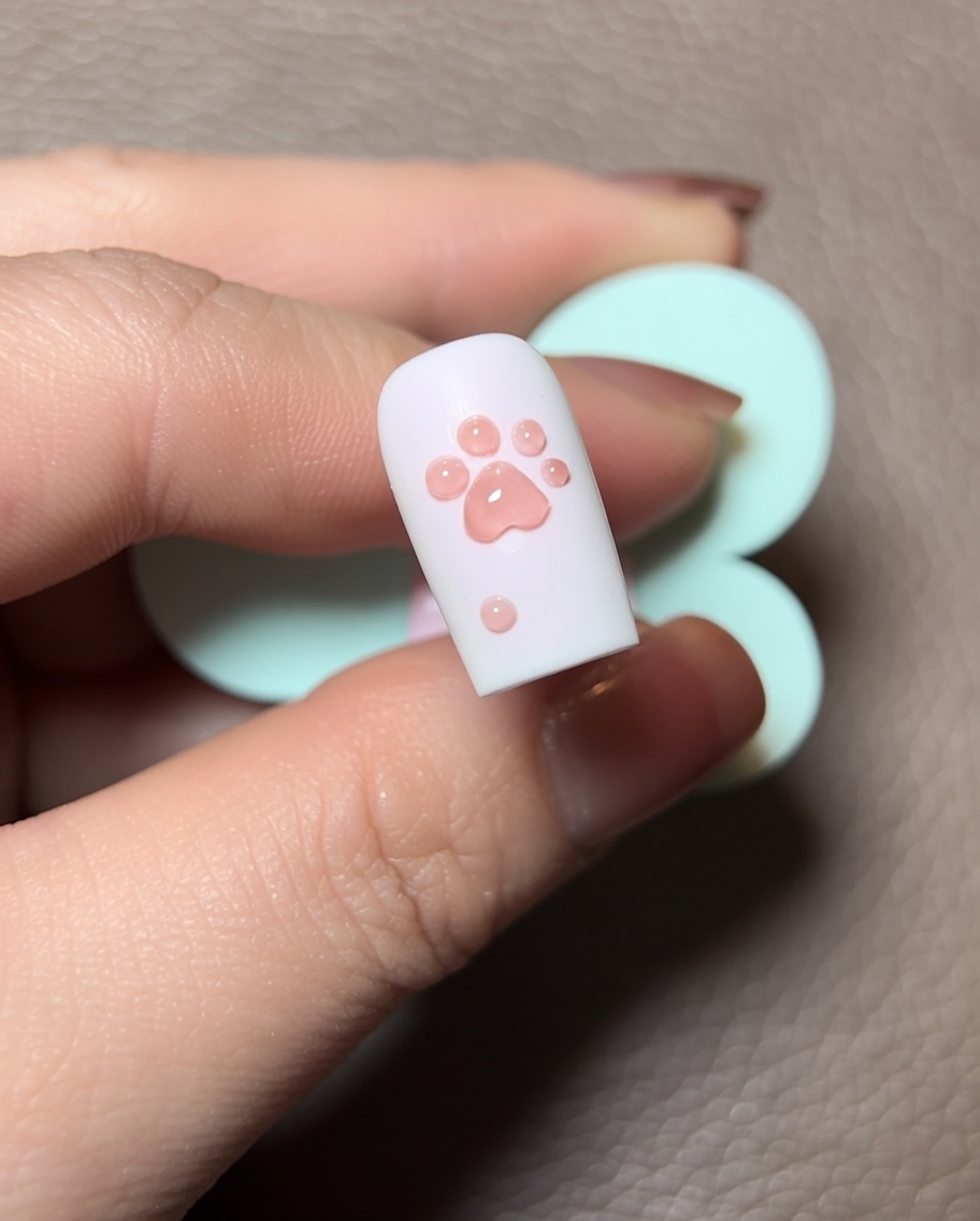 Cienki pędzelek aplikujący linię czerwonego lakieru cat-eye wokół obwodu łapki 3D.