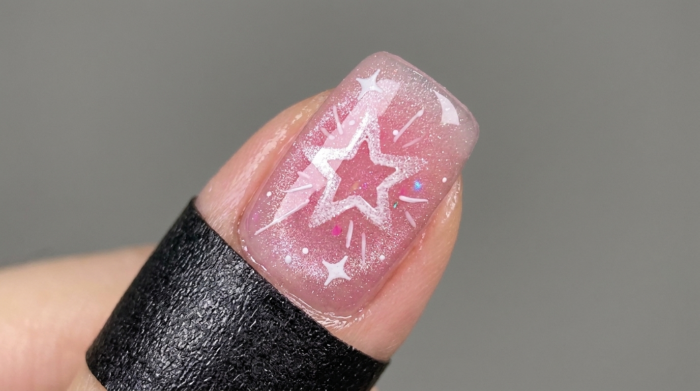 Tutorial na efektowny manicure z gwiazdkami i efektem kociego oka