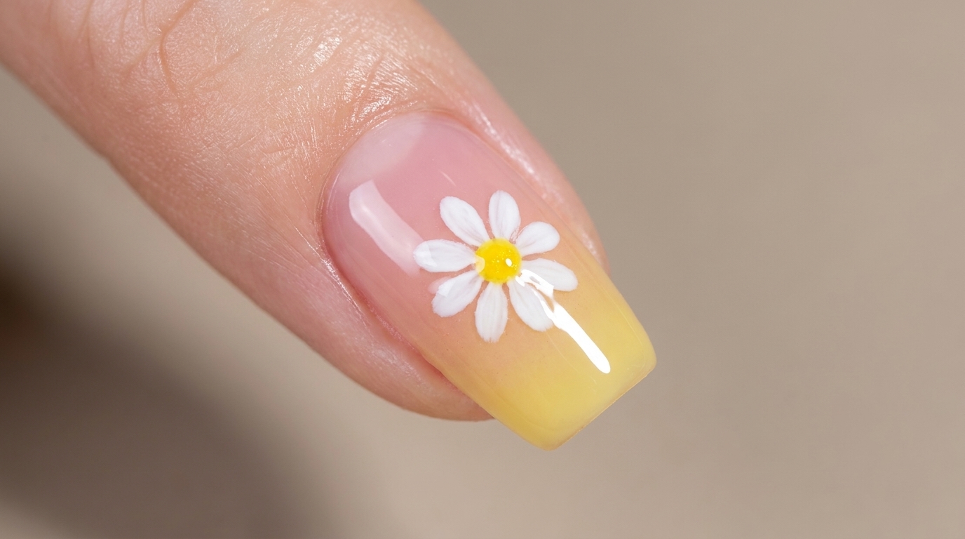 Wiosenne paznokcie z gradientem i stokrotkami — Łatwy tutorial ombre
