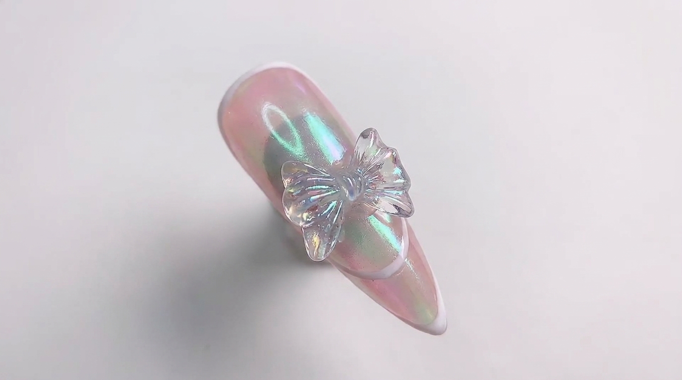 Aurora Pink Bow French Nail Art — Krok po kroku