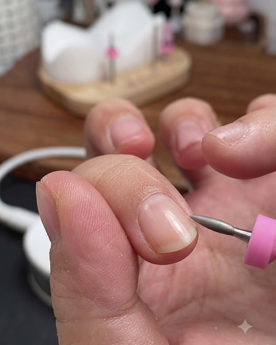 Eine Nahaufnahme von Nagelhautknipsern, die vorsichtig abgestorbene Haut um den Rand des Nagelwalls kürzen.