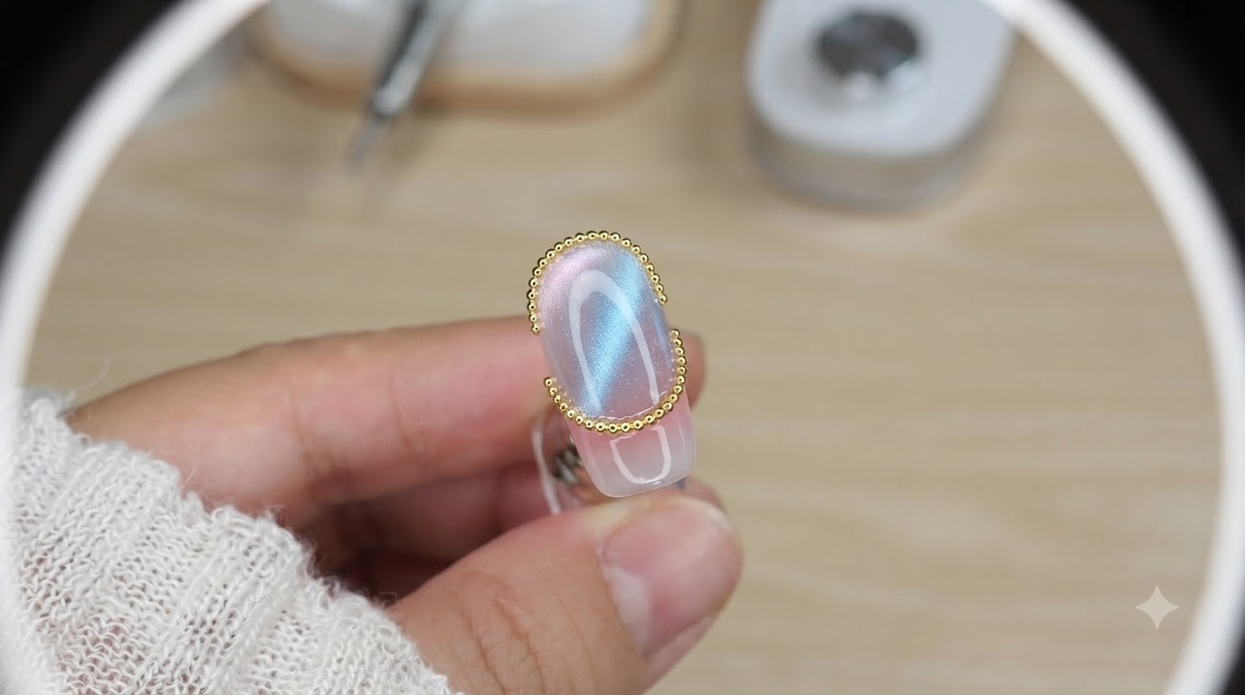 Aurora-Eis- und Cat-Eye-Gel-Nägel mit goldenen Akzenten — Schritt-für-Schritt-Anleitung