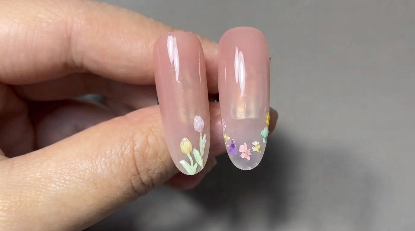 Wiosenny Manicure z Tulipanami i Suszonymi Kwiatami — Krok po Kroku