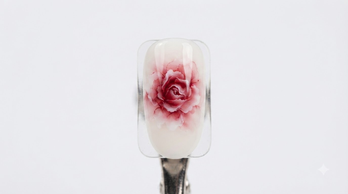 Blooming Watercolor Rose Nail Art — Krok po kroku