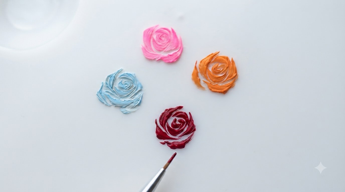 Miniatur-Rosen-Nail-Art mit Handbemalung — Anfänger-Tutorial