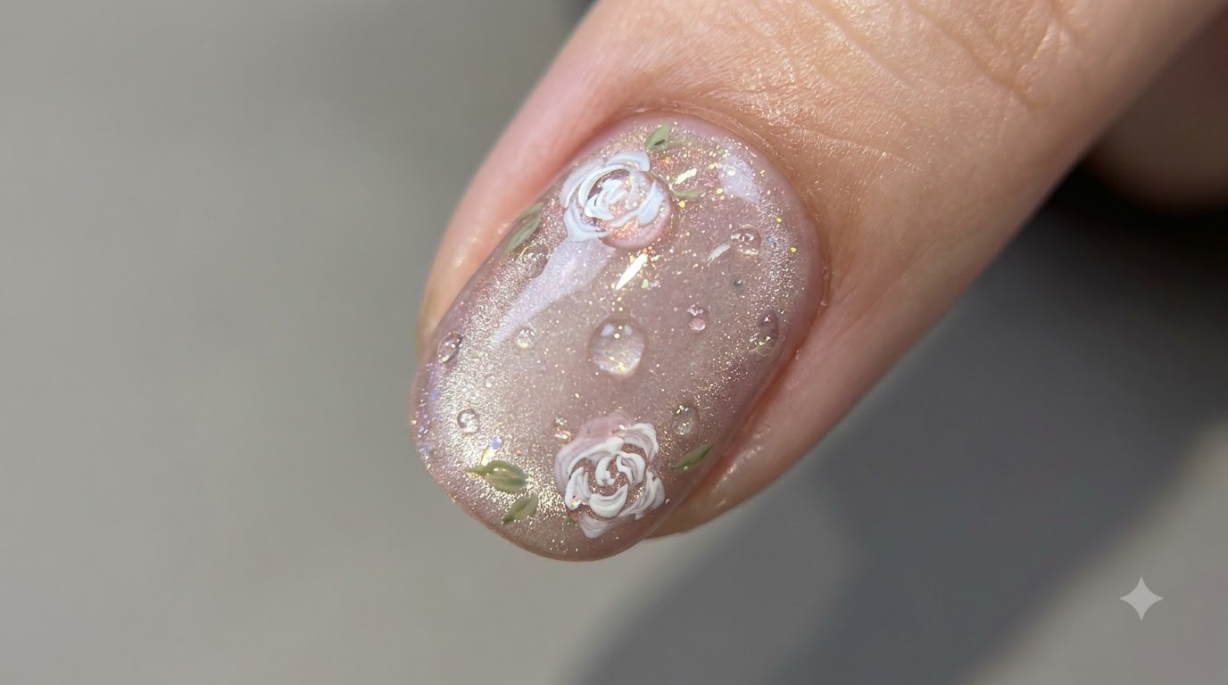 Paznokcie Cat Eye z Różami i Poranną Rosą — Instrukcja Krok po Kroku