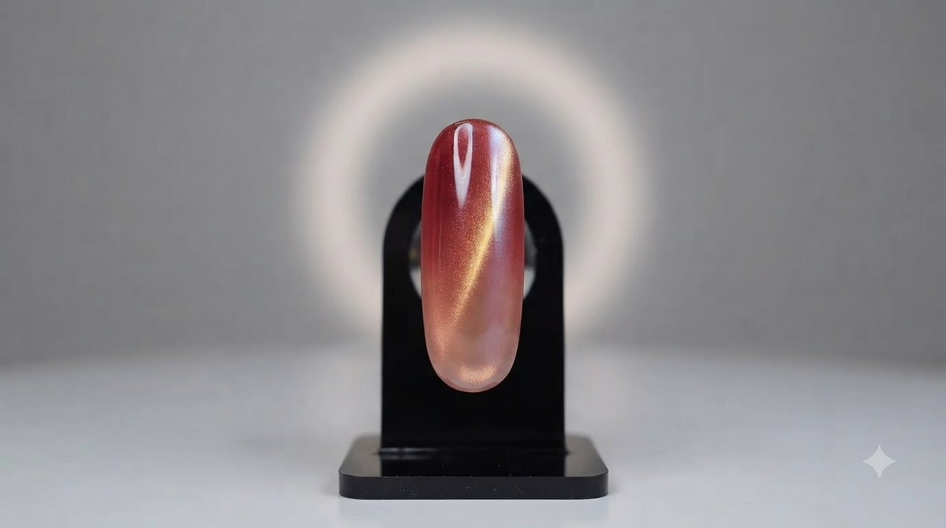 Mrożona Czerwona Herbata i Złoty Cat Eye — Noworoczny Manicure Hybrydowy