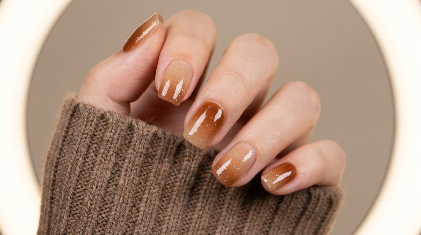 Karmelowo-Bursztynowy Ombré Manicure — Krok po Kroku