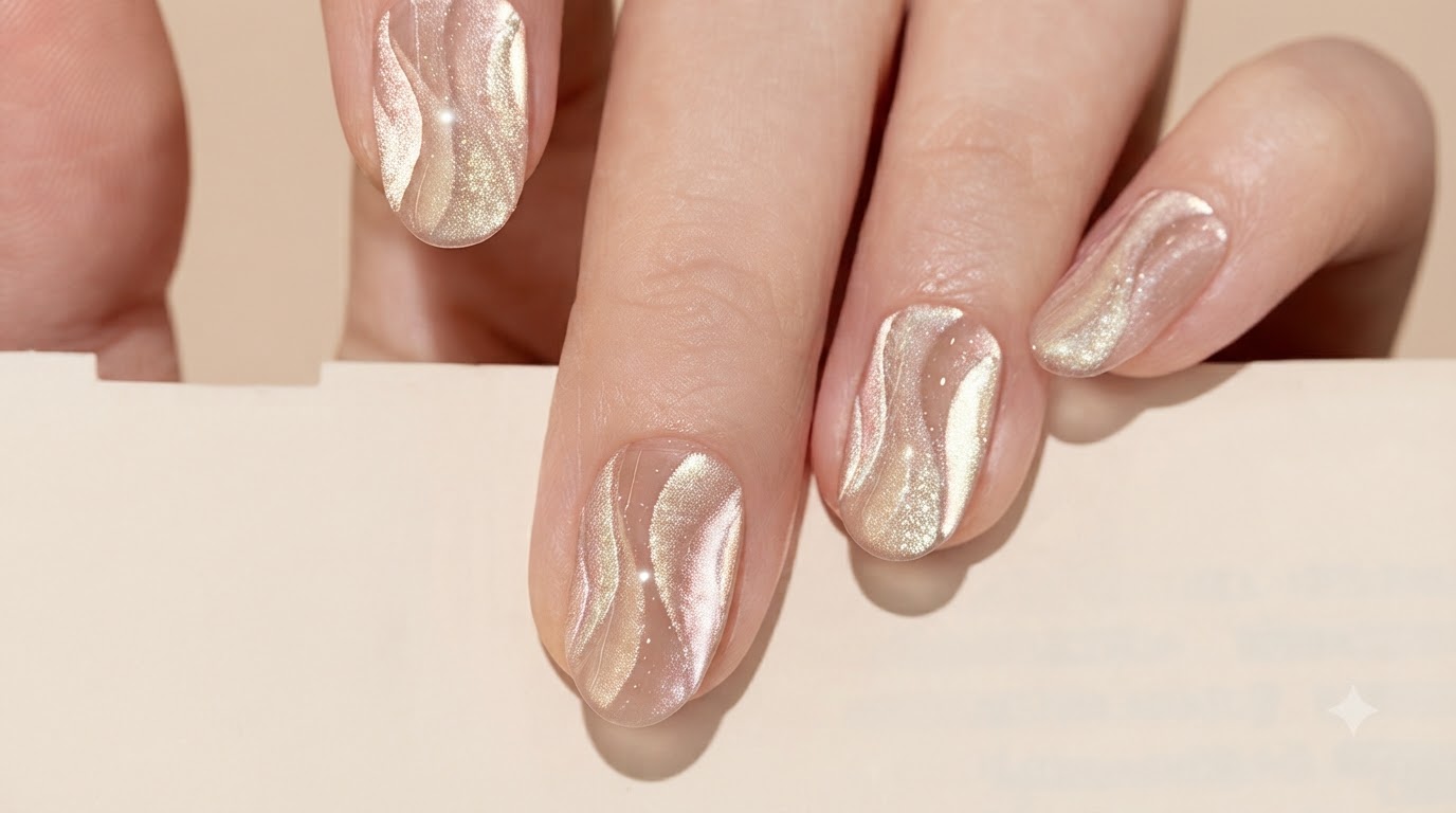 Jedwabne paznokcie cat eye – krok po kroku tutorial z efektownymi wstążkami