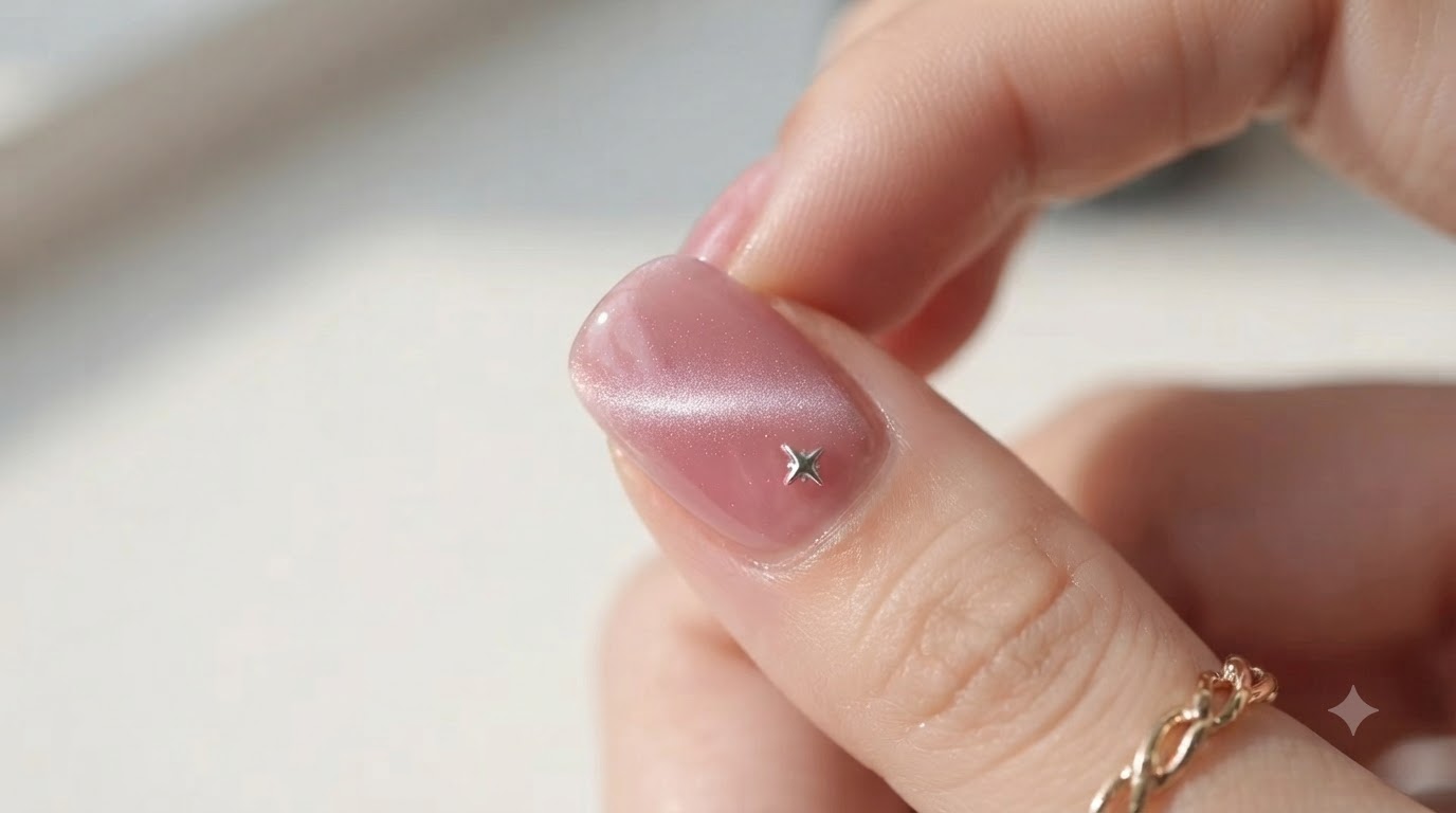 Różowe paznokcie cat-eye z gwiazdką — łatwy tutorial żelowy