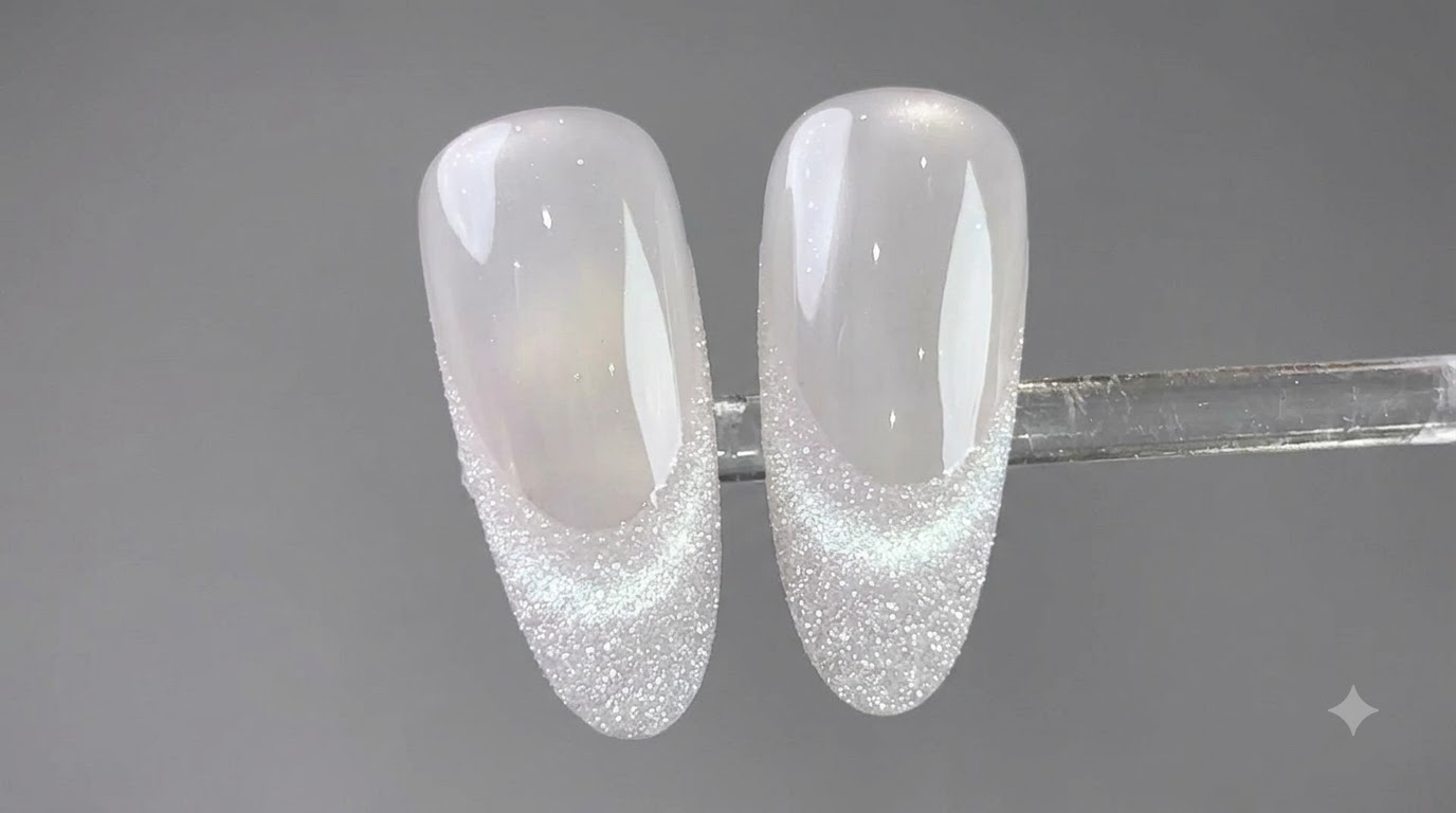 Krystalische Glitzer French Cat Eye Nägel — Schritt-für-Schritt-Anleitung