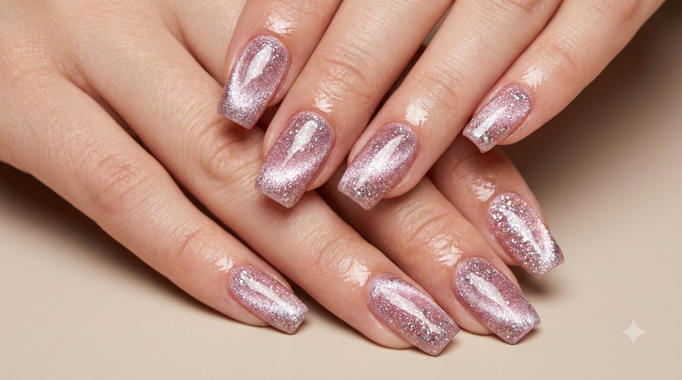 Podwójne błyszczące paznokcie Diamond Cat Eye — Tutorial z żelami magnetycznymi