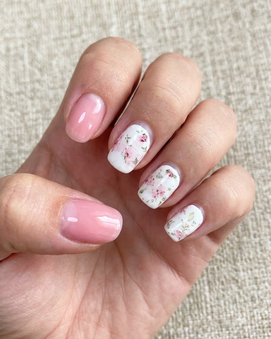 Dłoń trzymająca wacik bezpyłowy czyszczący powierzchnię pomalowanych paznokci.