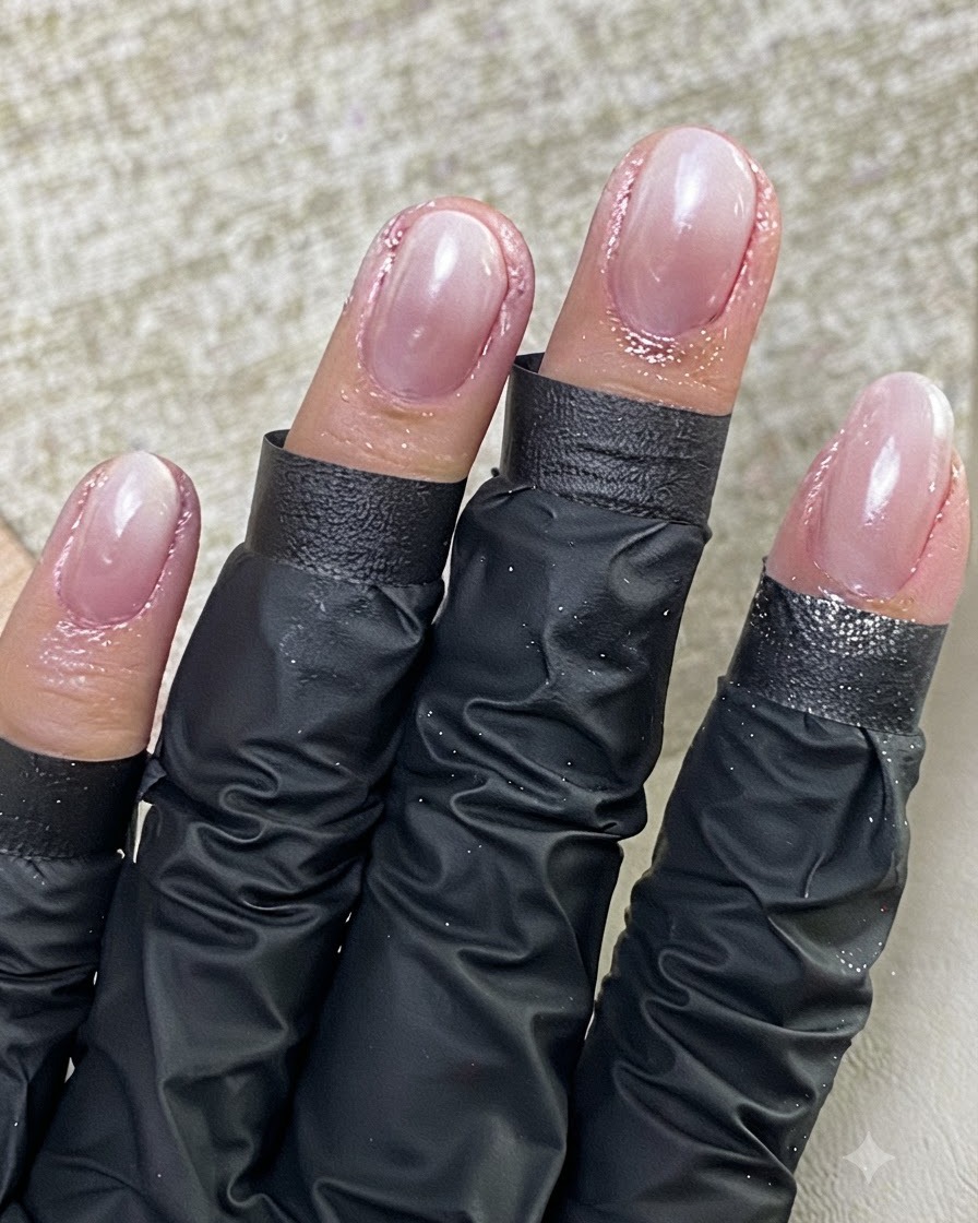 Pędzelek do paznokci aplikujący gładki, błyszczący top coat na wykonany manicure.